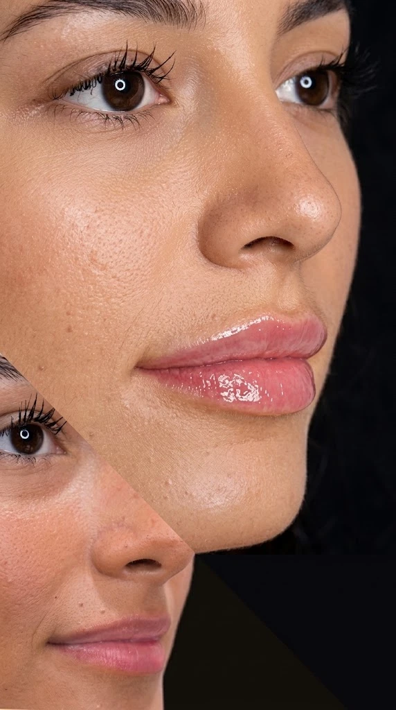 Antes y después de un aumento de labios con ácido hialurónico en Lina Escalante Estética